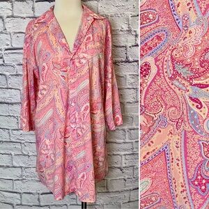 Lauren Ralph Lauren. Pink Paisley Print Button Down Night Shirt. Size Large.